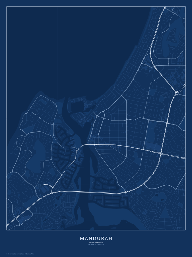 Mandurah map poster, blueprint style