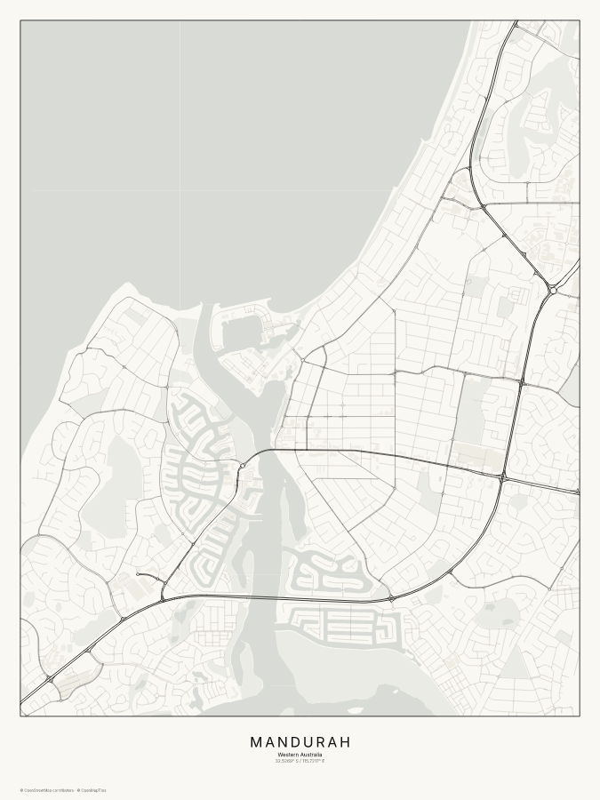 Mandurah map poster, classic style