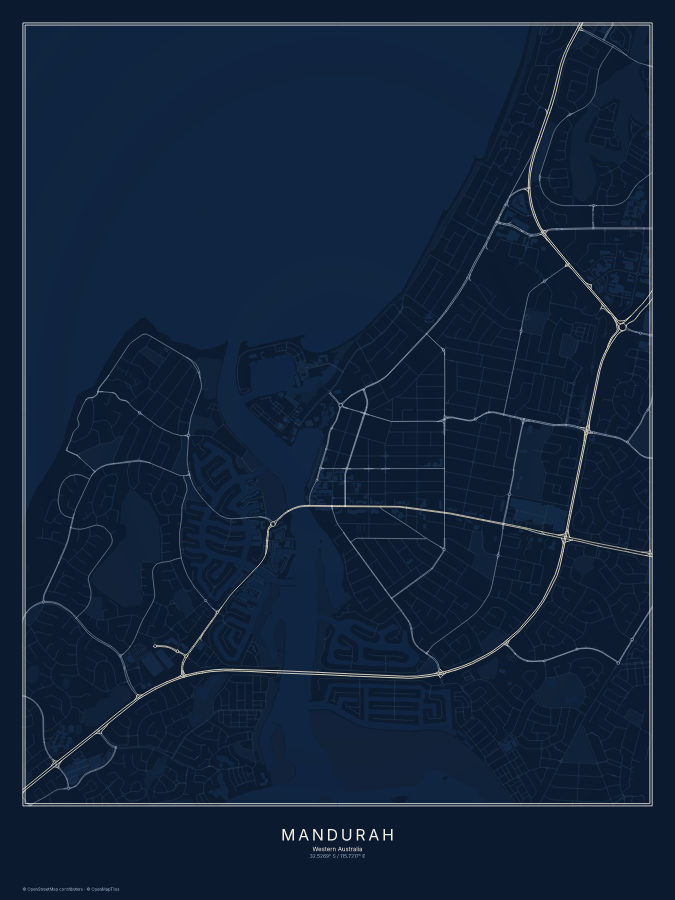 Mandurah map poster, midnight style