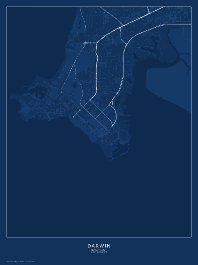 Darwin map poster, blueprint style
