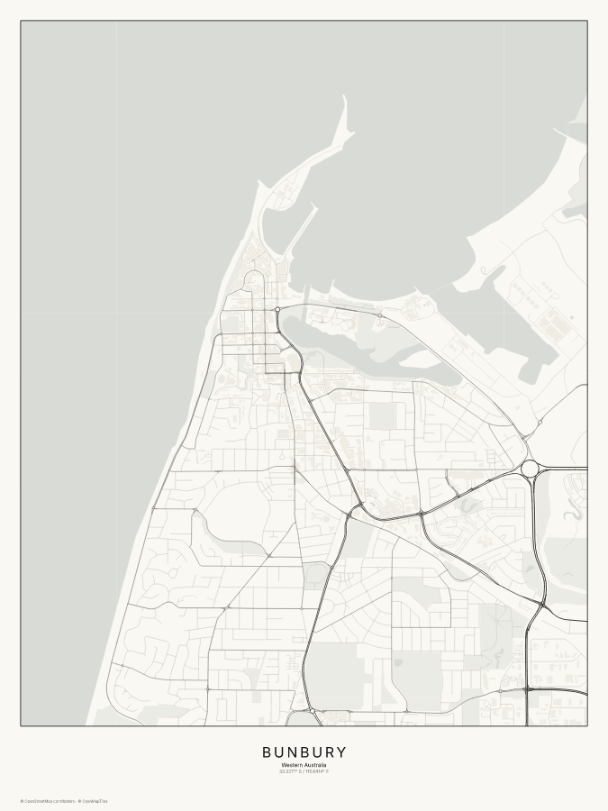 Bunbury map poster, classic style