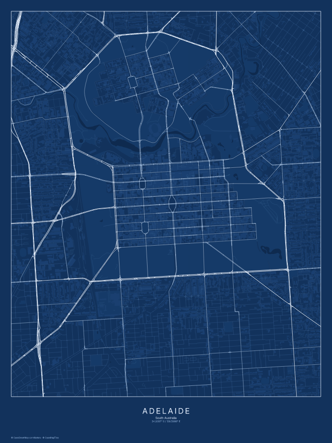 Adelaide map poster, blueprint style