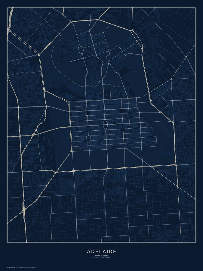 Adelaide map poster, midnight style