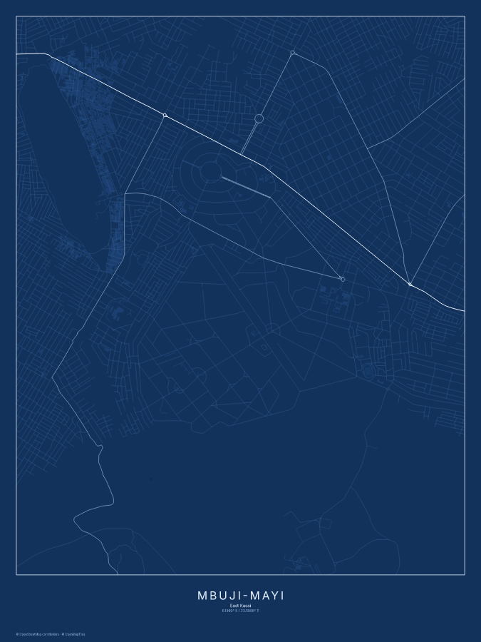 Mbuji-Mayi map poster, blueprint style