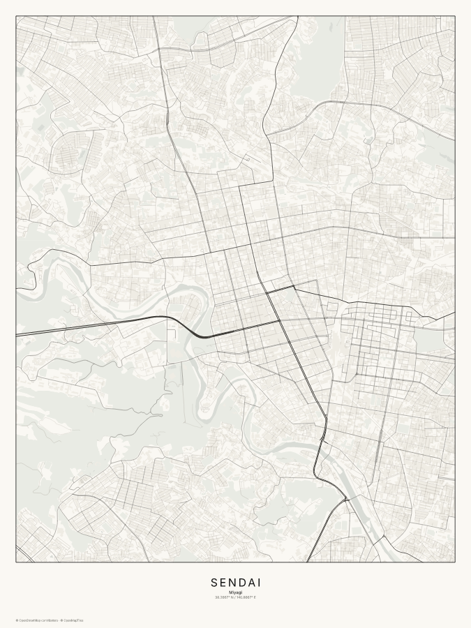Sendai map poster, classic style