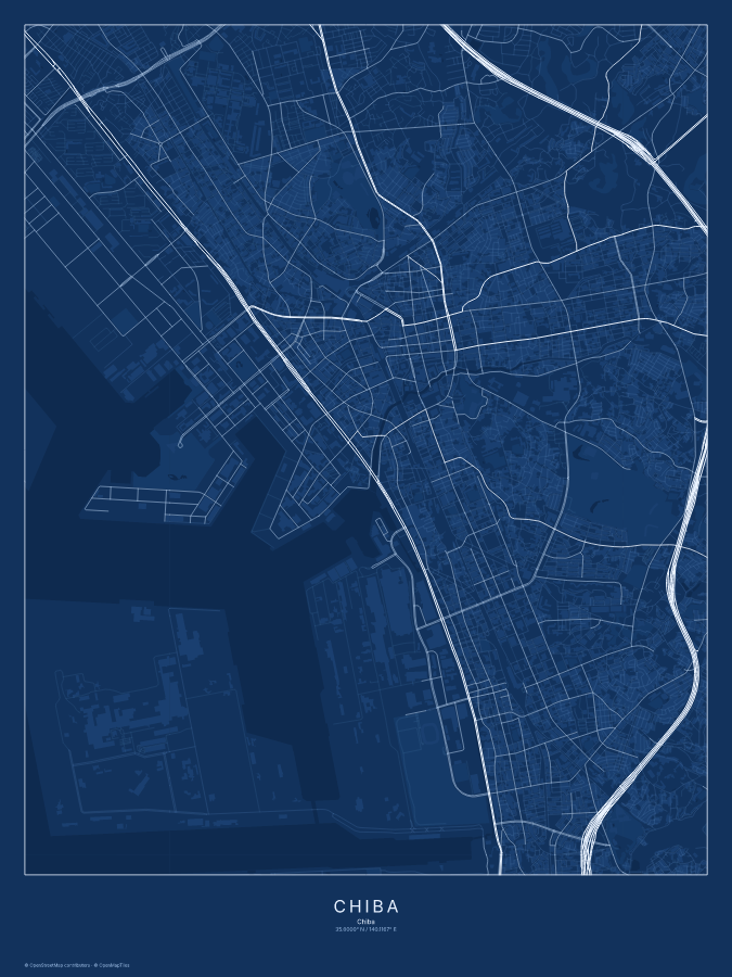 Chiba map poster, blueprint style