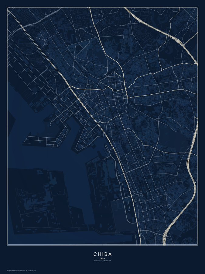 Chiba map poster, midnight style