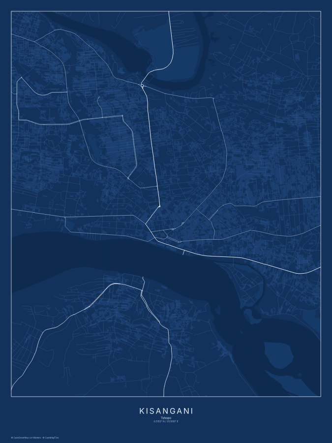Kisangani map poster, blueprint style
