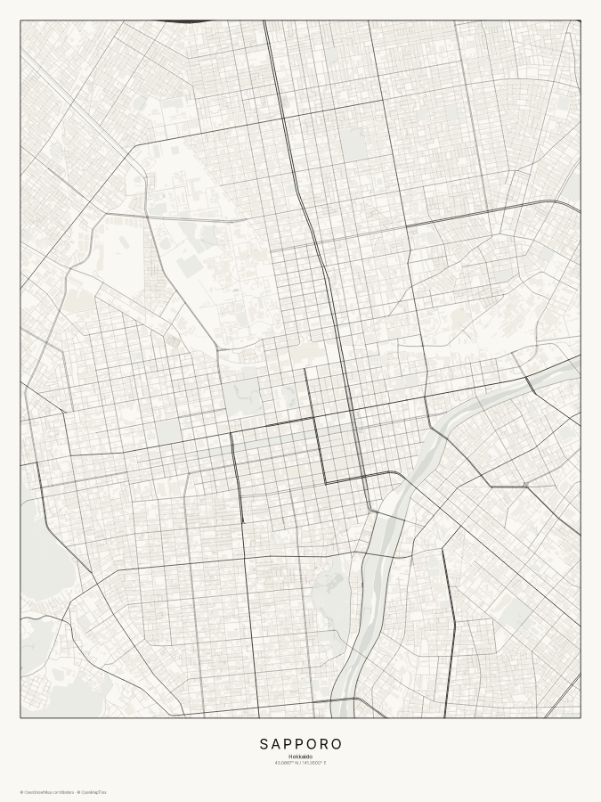 Sapporo map poster, classic style