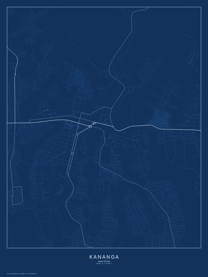 Kananga map poster, blueprint style