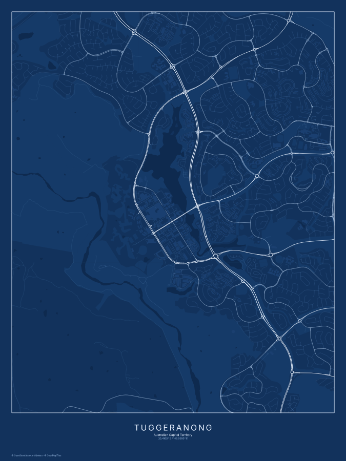 Tuggeranong map poster, blueprint style