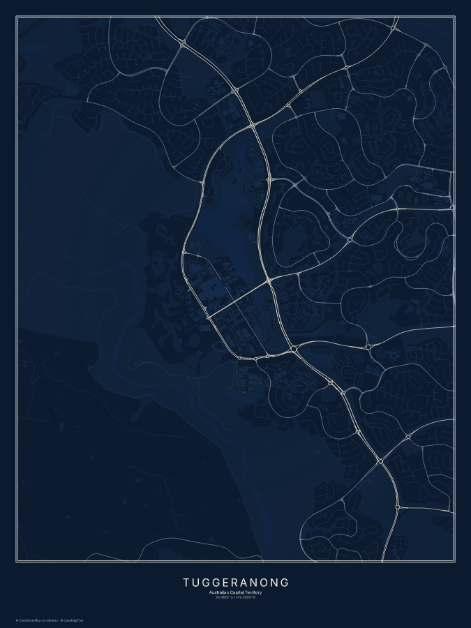 Tuggeranong map poster, midnight style