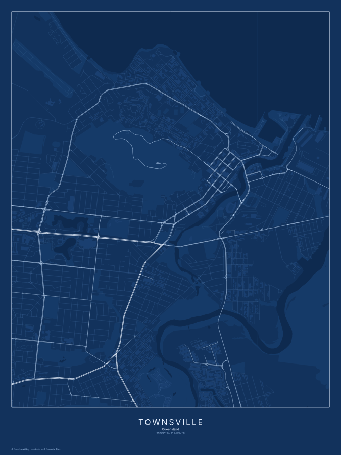 Townsville map poster, blueprint style