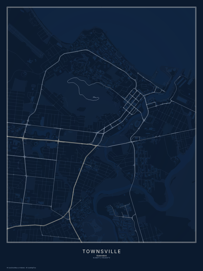 Townsville map poster, midnight style