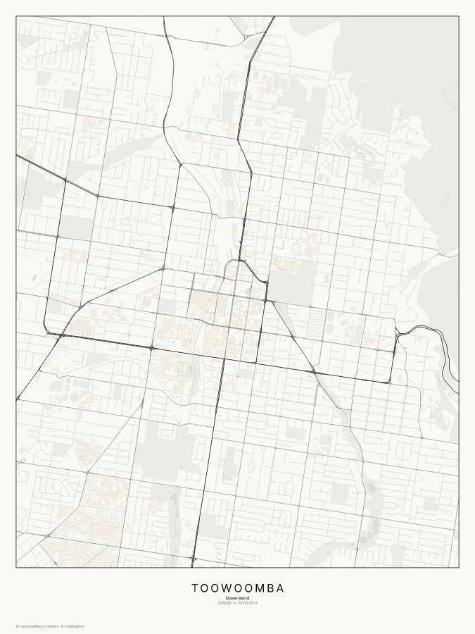 Toowoomba map poster, classic style