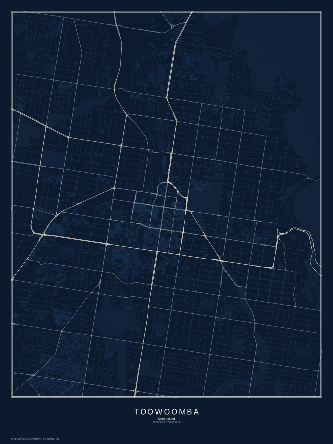 Toowoomba map poster, midnight style
