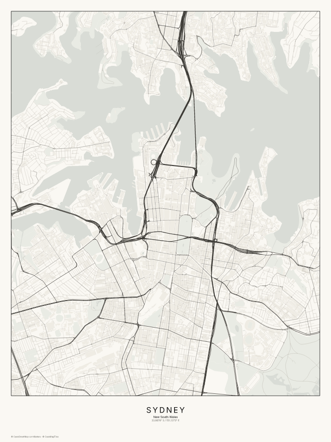 Sydney map poster, classic style
