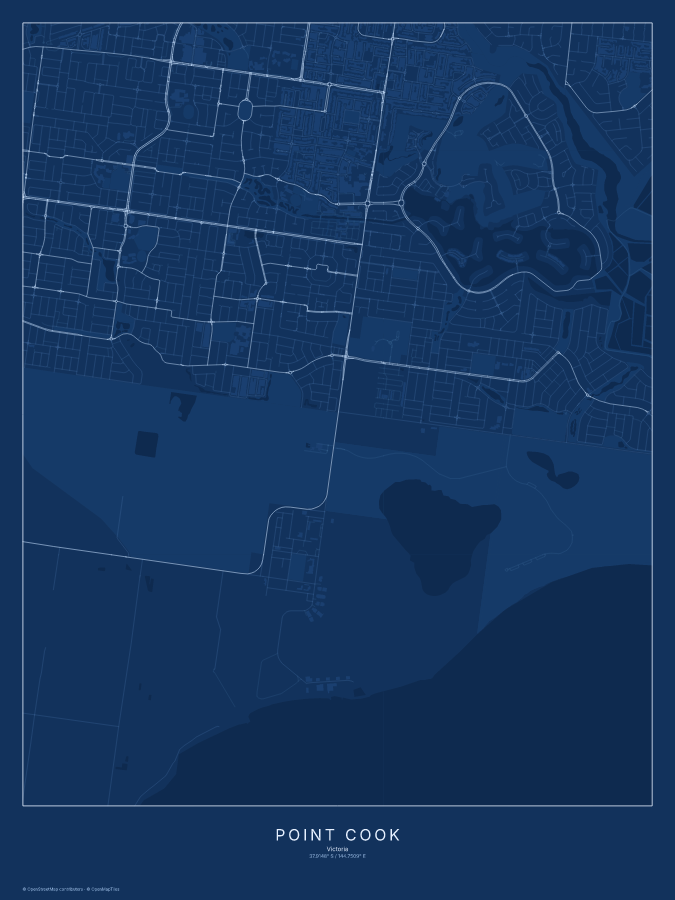Point Cook map poster, blueprint style