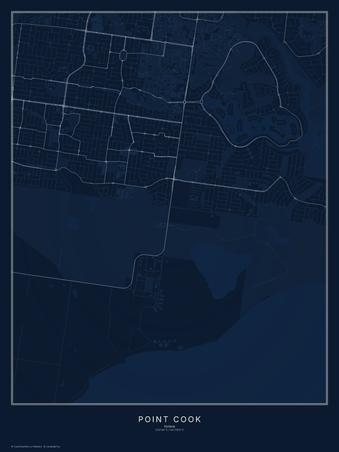 Point Cook map poster, midnight style