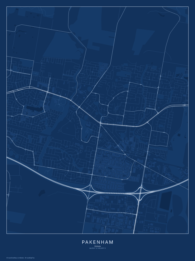 Pakenham map poster, blueprint style