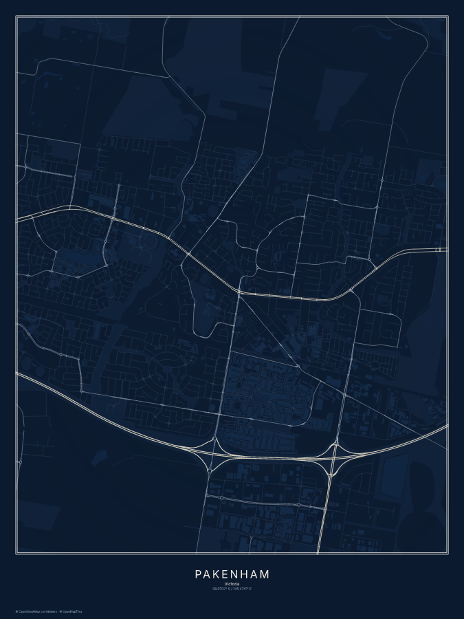 Pakenham map poster, midnight style