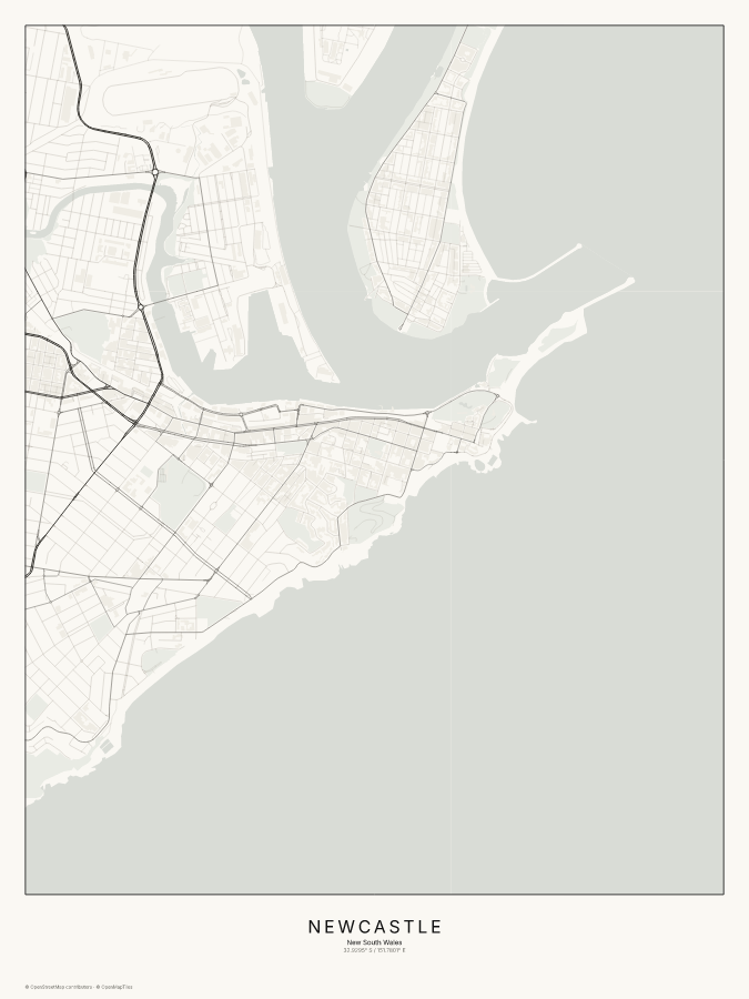 Newcastle map poster, classic style