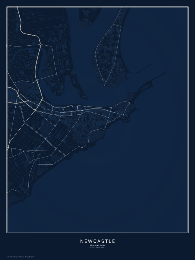 Newcastle map poster, midnight style