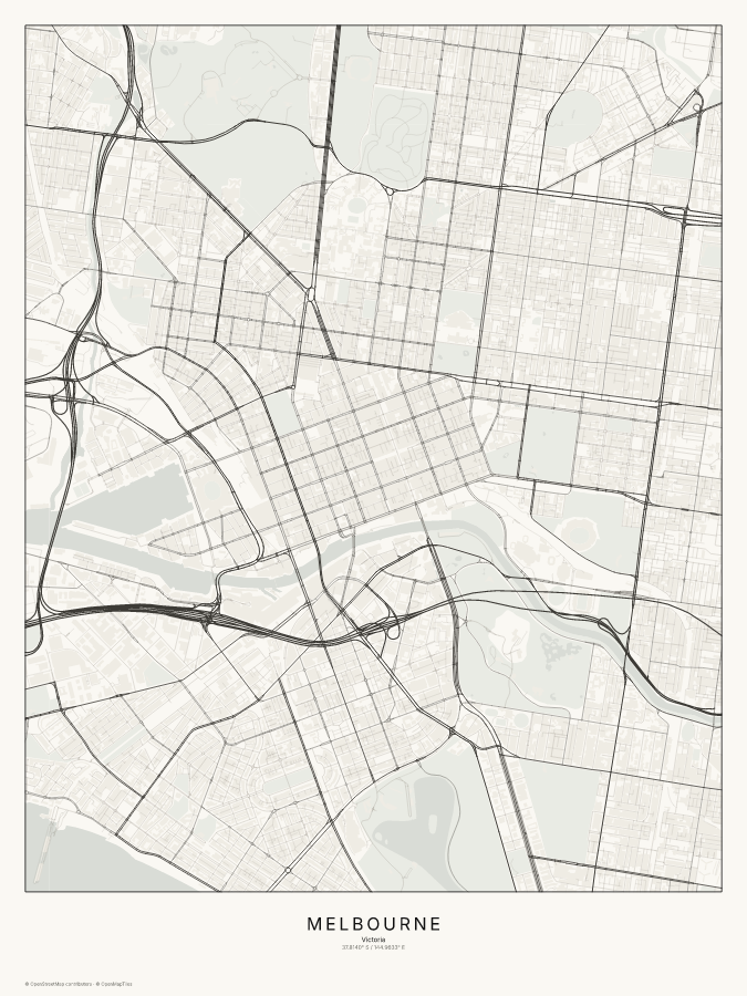 Melbourne map poster, classic style