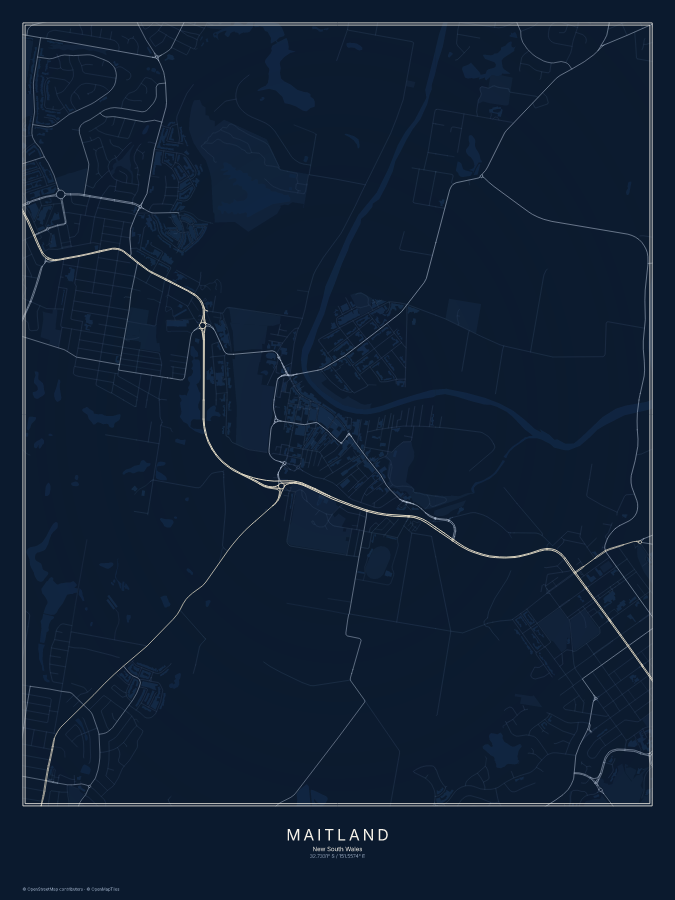 Maitland map poster, midnight style