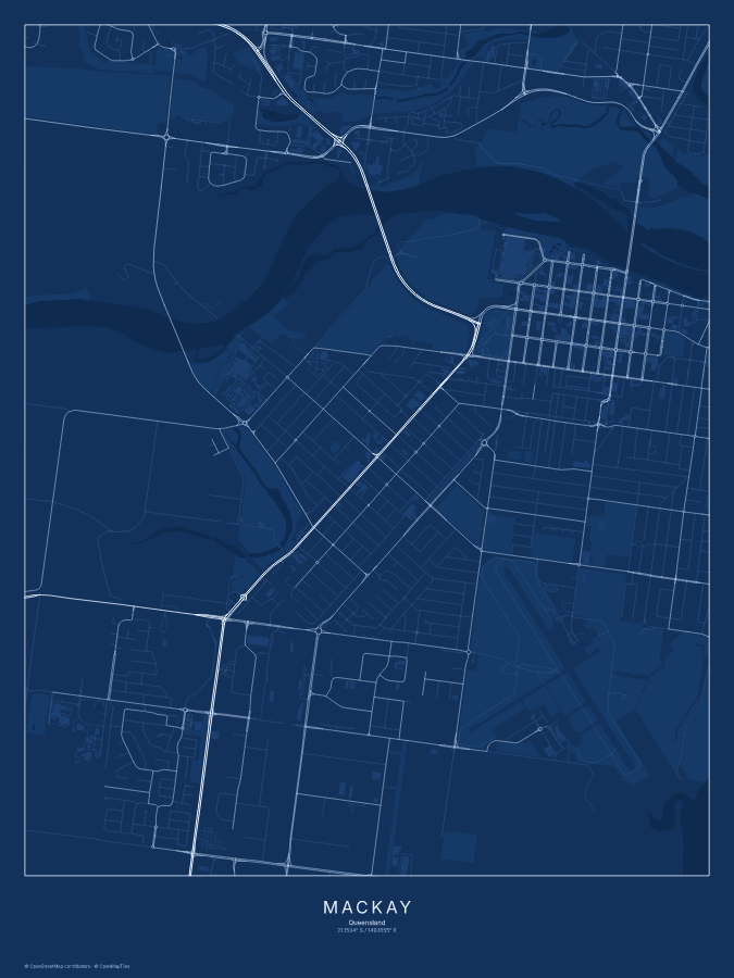 Mackay map poster, blueprint style