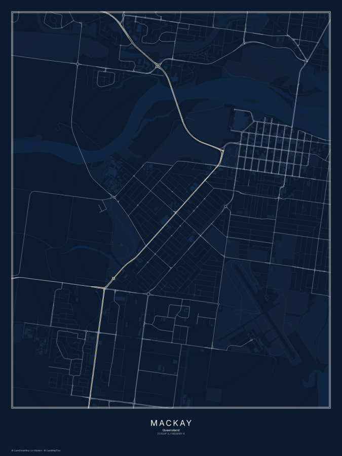 Mackay map poster, midnight style