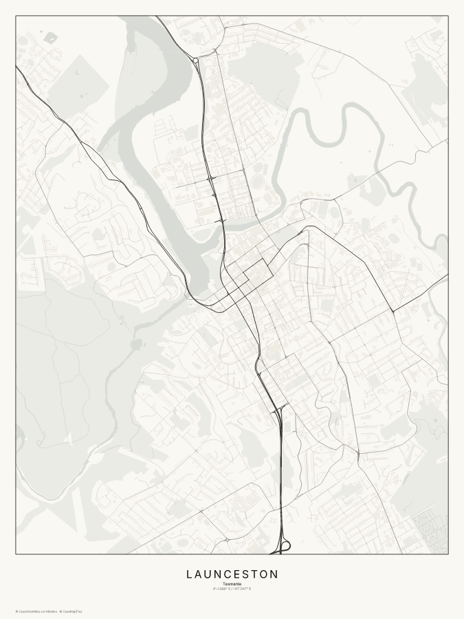 Launceston map poster, classic style