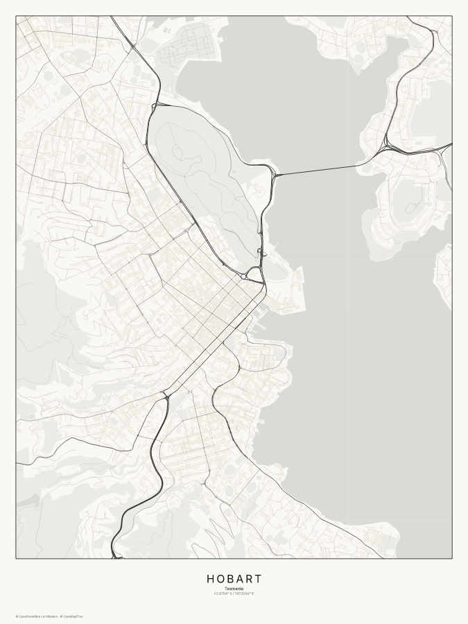 Hobart map poster, classic style