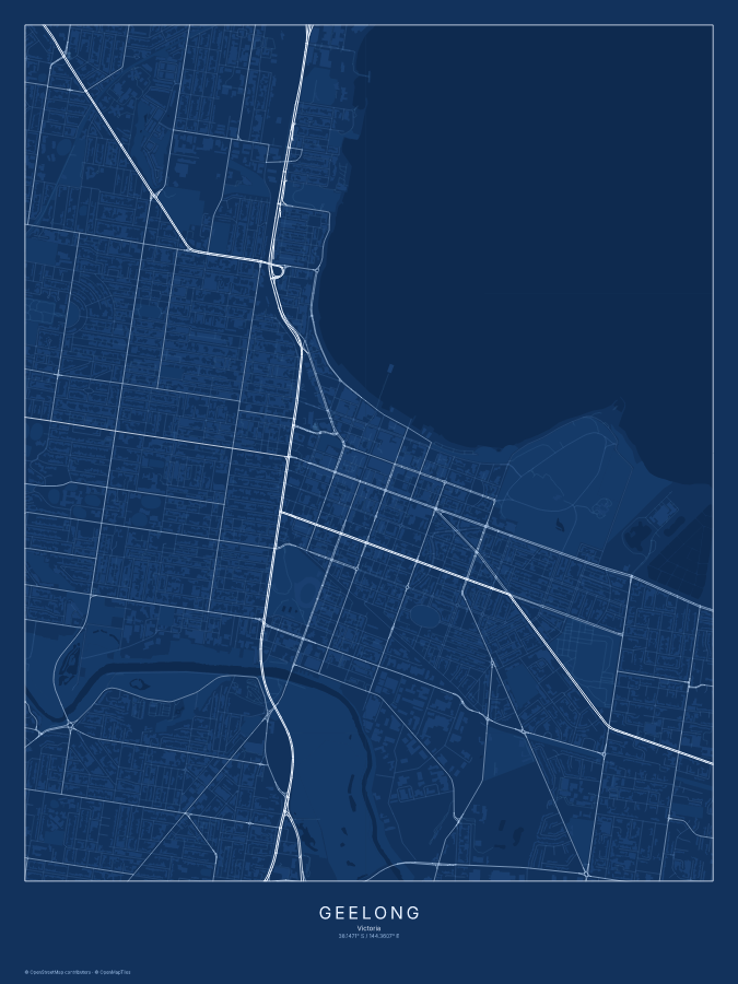 Geelong map poster, blueprint style