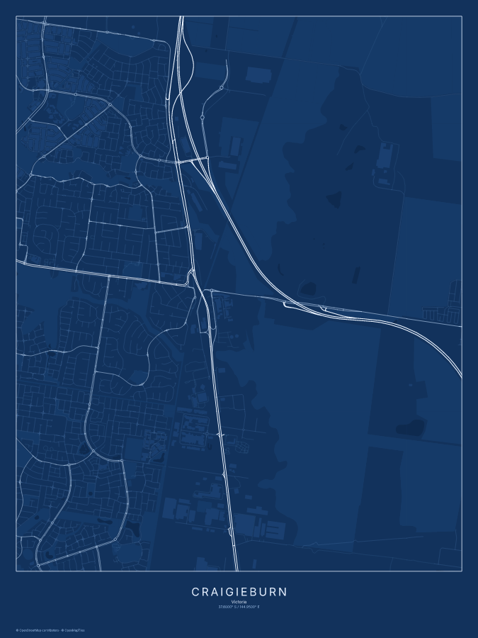 Craigieburn map poster, blueprint style