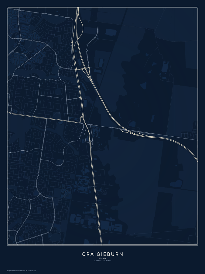 Craigieburn map poster, midnight style