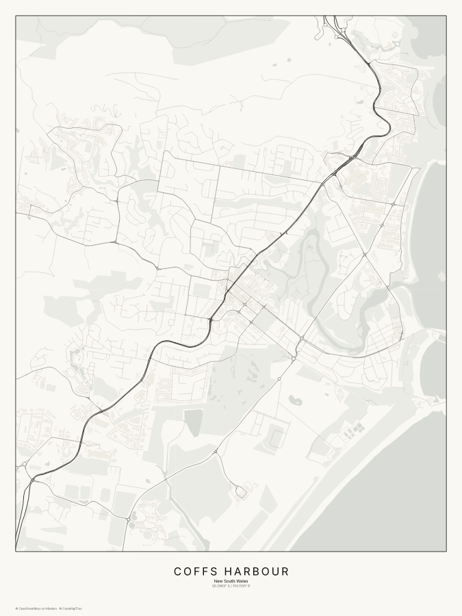 Coffs Harbour map poster, classic style