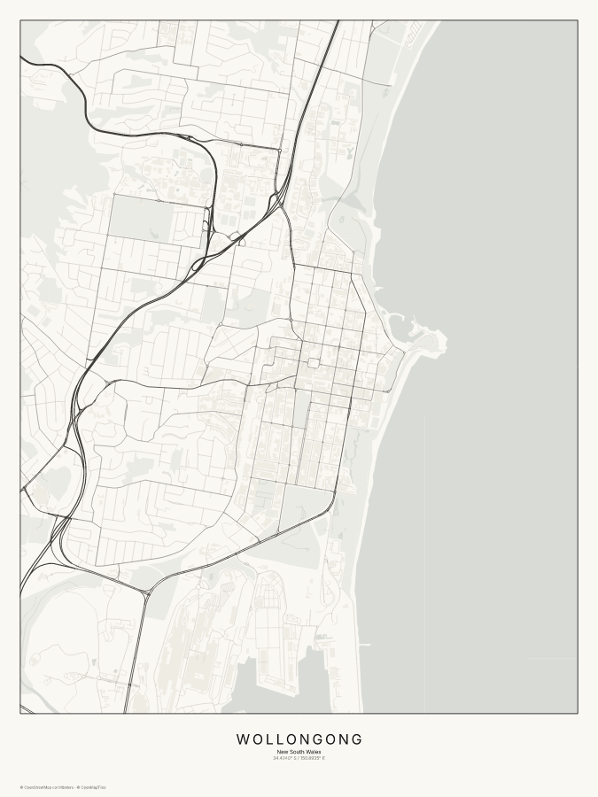 Wollongong map poster, classic style