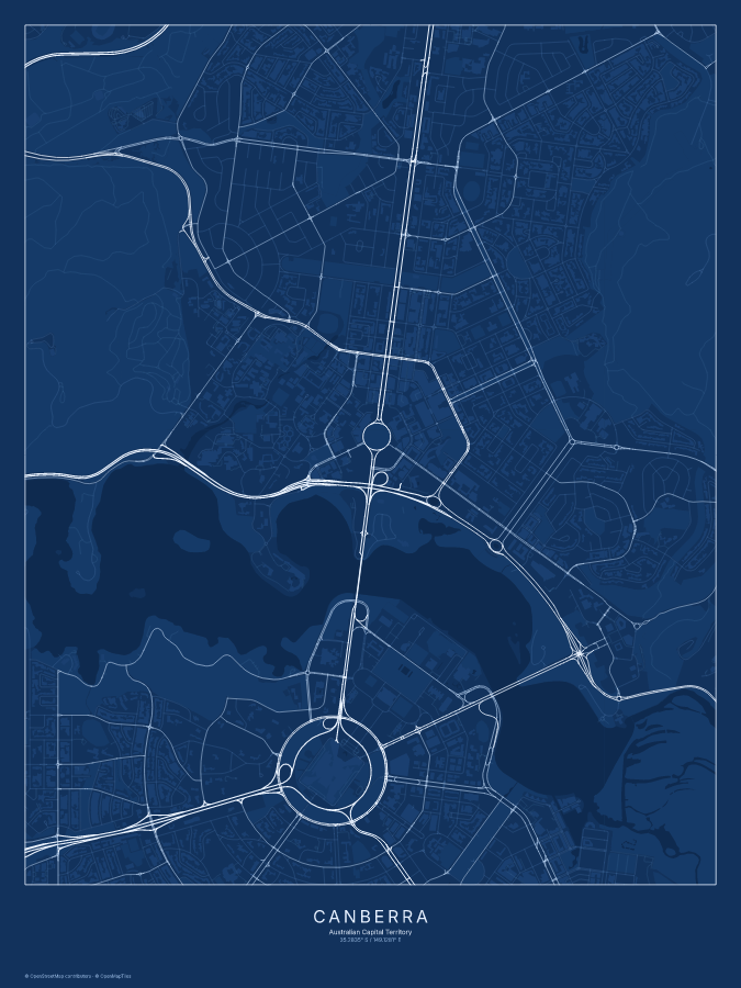 Canberra map poster, blueprint style