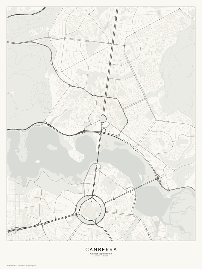 Canberra map poster, classic style