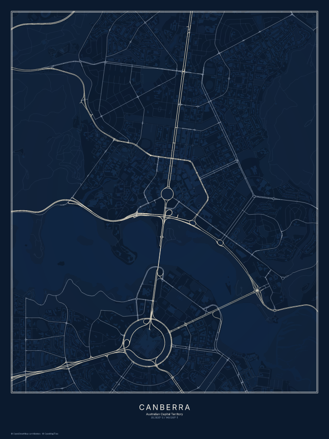 Canberra map poster, midnight style