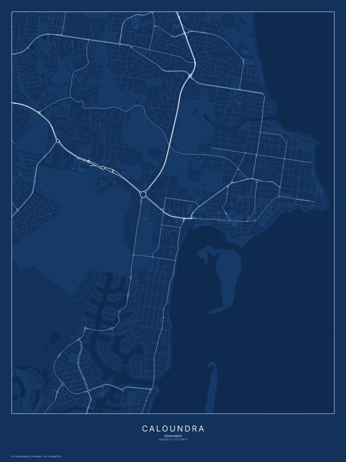 Caloundra map poster, blueprint style
