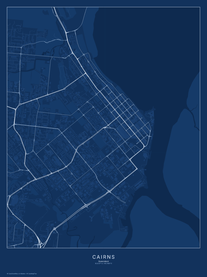 Cairns map poster, blueprint style