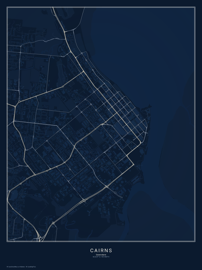 Cairns map poster, midnight style