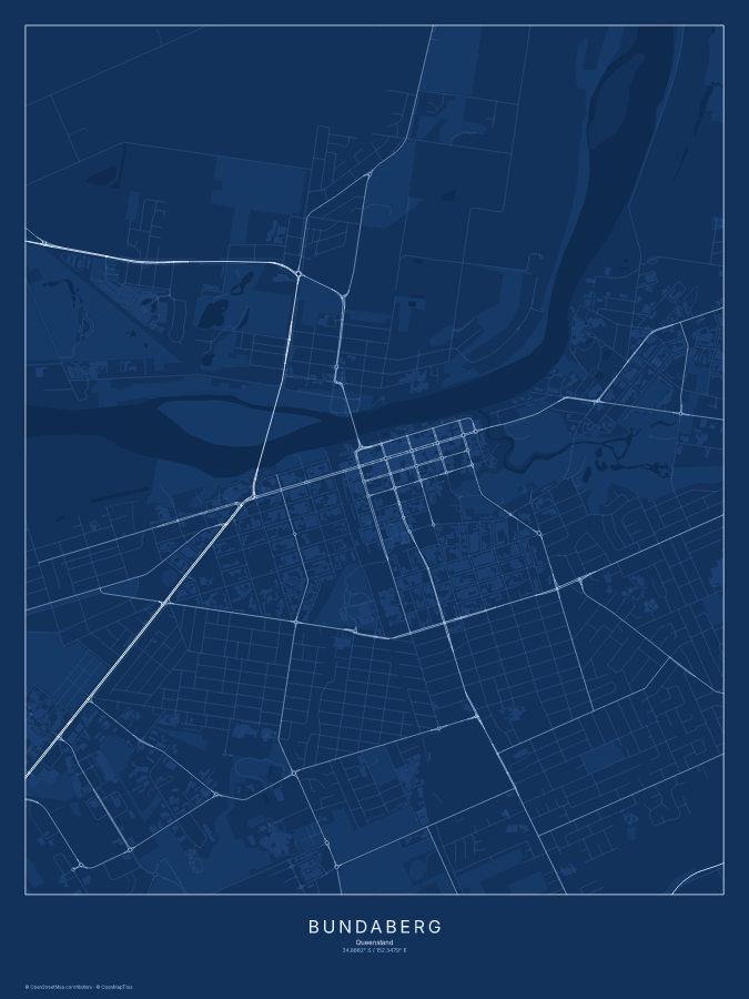Bundaberg map poster, blueprint style