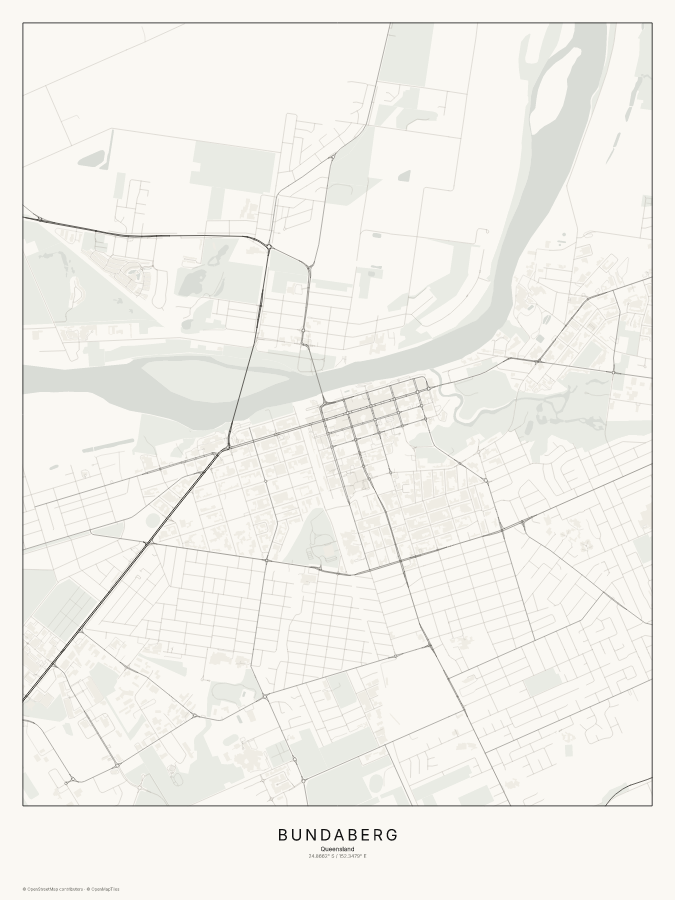 Bundaberg map poster, classic style