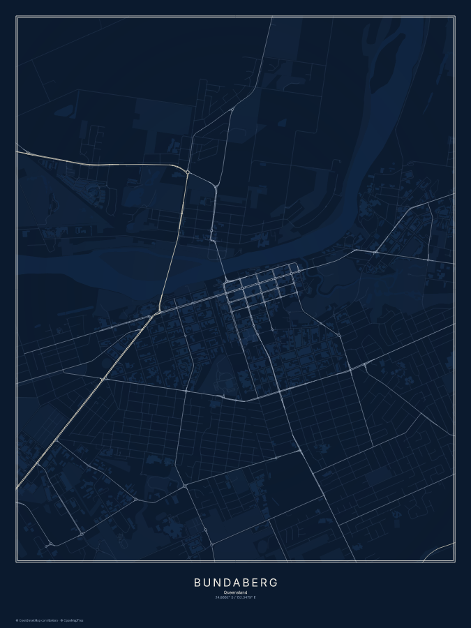Bundaberg map poster, midnight style
