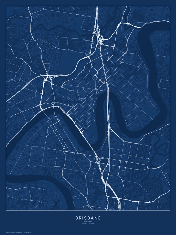 Brisbane map poster, blueprint style