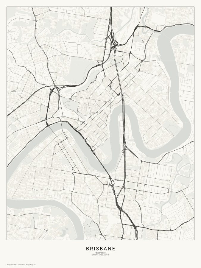 Brisbane map poster, classic style