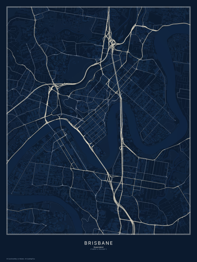 Brisbane map poster, midnight style